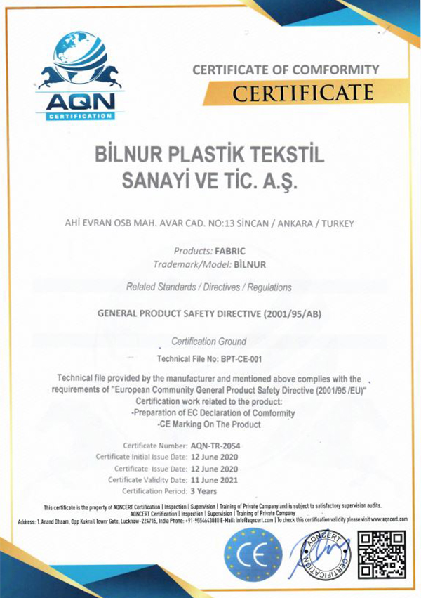 K-TEK certificate of comformity belgesi maske üretim